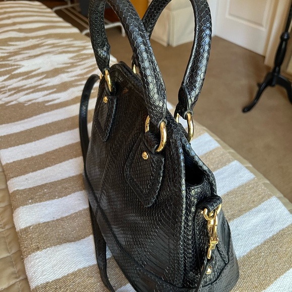 Talbots Genuine Leather Satchel, Snake embossed, Gold Hardware - Picture 3 of 6